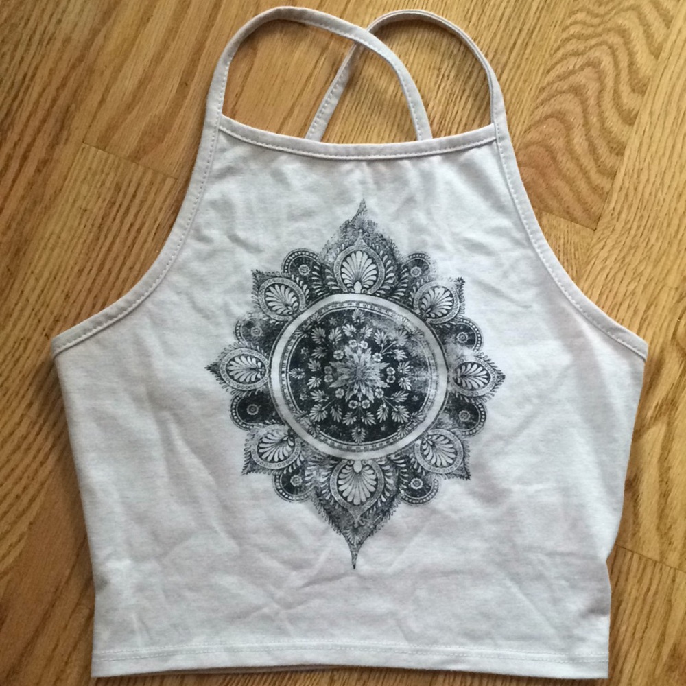 La Hearts White Crop Top with Black Mandala Design
